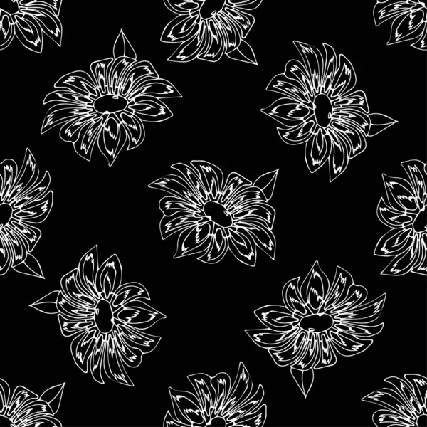 Patrón sin costuras con hermosas flores de gazania dibujadas a mano. Doodle vectorial aislado sobre fondo blanco . — Vector de stock
