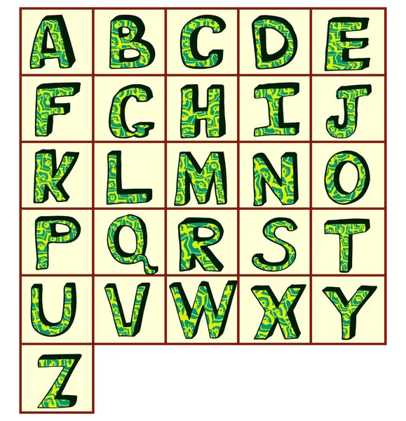 Anglický abecední vektor, typografický design. Pozadí s mnoha dekorativními latinskými písmeny. — Stockový vektor
