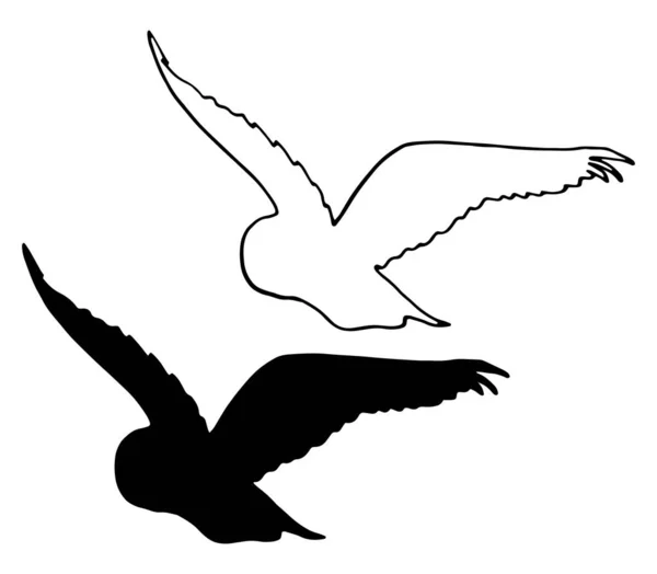 Silhueta de uma coruja voadora em um fundo de céu leve. Tinta escura mão logotipo desenhado em estilo de arte vintage gravura estilo gráfico . — Vetor de Stock