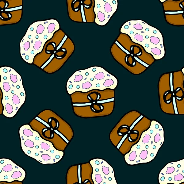 Seamless pattern with easter cake hand drawn ink illustration. Holiday sweet food. — 스톡 벡터