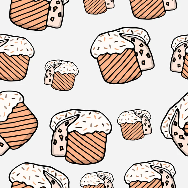 Seamless pattern with easter cake hand drawn ink illustration. Holiday sweet food. Colorful sweet cake. — 스톡 벡터