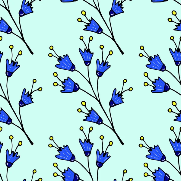 Floral φόντο με μπλε λουλούδια. Απρόσκοπτη όμορφο μοτίβο με ανοιξιάτικη διάθεση. Φωτεινό φόντο. — Διανυσματικό Αρχείο