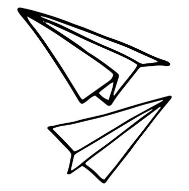 Origami kağıt uçak Doodle, el çizimi vektör çizimi origami düzlemi çizimi.