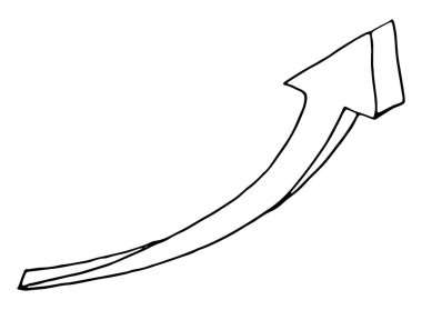 El yapımı ok karalama simgesi. Elle çizilmiş siyah çizim. Çizgi film sembolünü imzala.