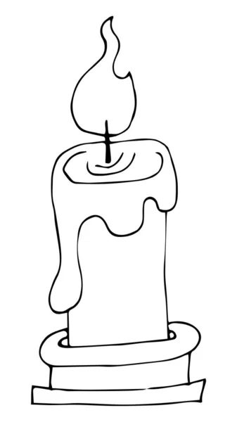 Image de contour dessinée à la main de la silhouette d'une bougie sur fond blanc . — Image vectorielle