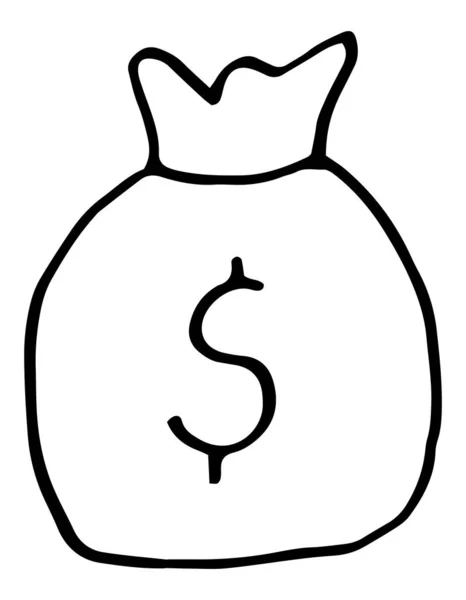 Ilustración vectorial. garabato dibujado a mano de bolsa de banco con signo de dólar. bolsa de banco con signo de dólar . — Vector de stock
