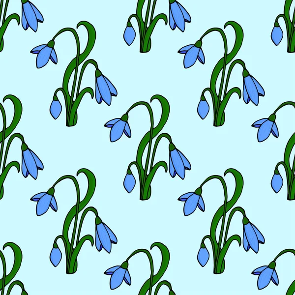 Nahtloser Hintergrund mit Schneeglöckchen. von Hand gezeichnete Frühlingsskizzen Blumen. — Stockvektor