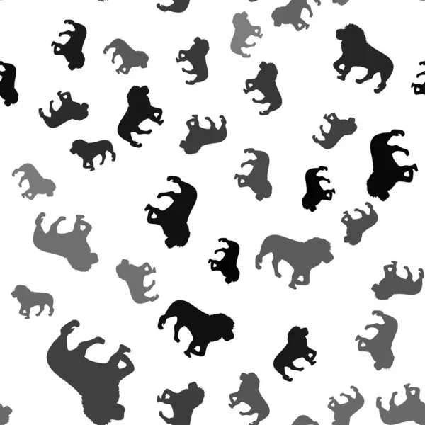 Nahtloses Muster mit schwarzer Silhouette eines Löwen mit schöner Mähne und Schwanz auf weißem, isoliertem Vektorhintergrund. — Stockvektor