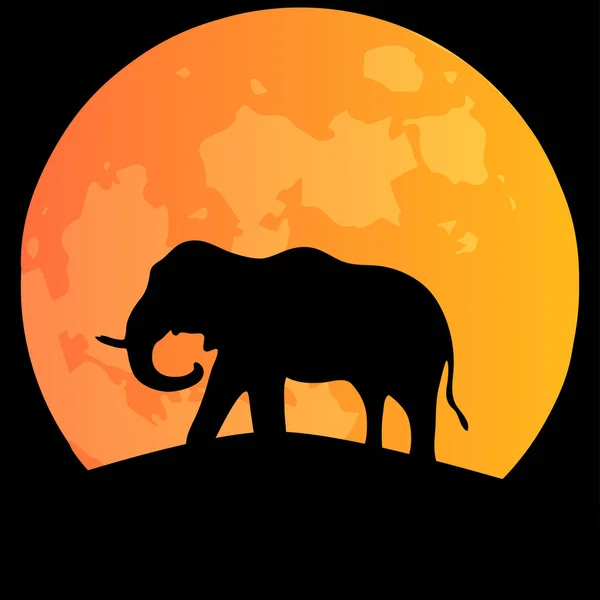 Tema safari africano con elefante sobre el fondo de una luna grande en un lugar hermoso, ilustración vectorial . — Vector de stock