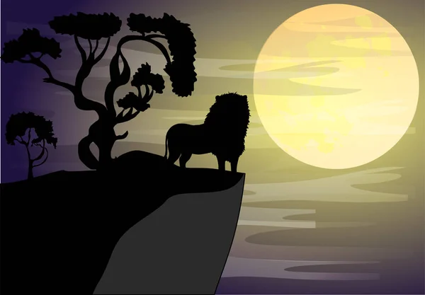 Afrikanische Landschaft mit tierischer Silhouette. Savanne Sonnenuntergang Hintergrund. — Stockvektor