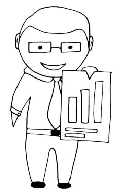 Happy businessman with a poster in his hands.