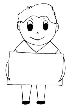 Happy businessman with a poster in his hands.