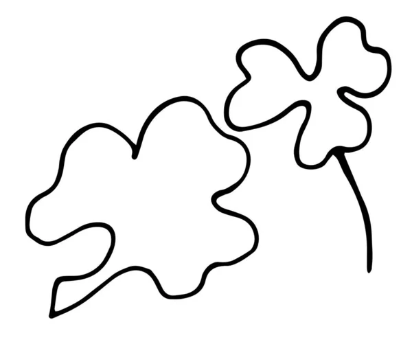 Simple black and white line drawing of a cartoon four leaf clover. Vector hand drawn illustration — Stok Vektör