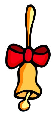 Beyaz arka planda fiyonklu okul zili. El çizimi vektör illüstrasyonu.