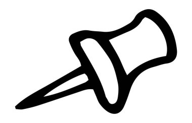 Pushpin Doodle Sapı Simgesi. El çizimi eskiz. Dekor ögesini imzala. Beyaz arka plan. İzole edilmiş. Düz dizayn. Vektör illüstrasyonu