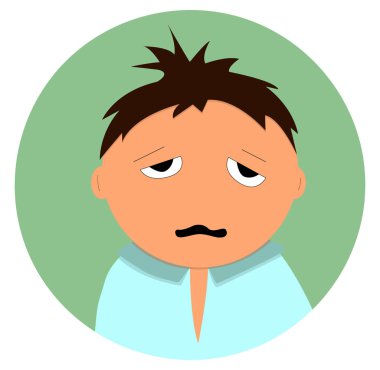 Çizgi film işadamı uykusuzluktan dolayı çay içiyor. Pijamalı genç adam. Web tasarımı için simge. Modern vektör el düz bir şekilde çizilmiş. Beyaz arkaplanda el çizimi ve izole.