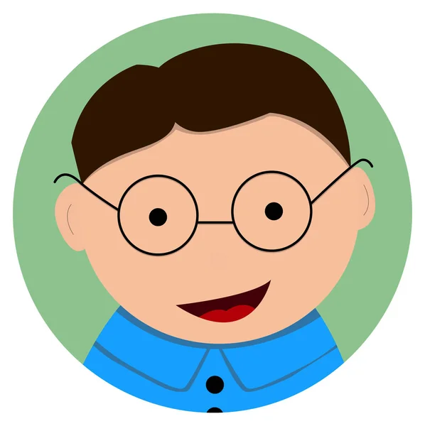 Kreskówkowa Ilustracja Szczęśliwego Elementarnego Charakteru Nastolatka Lub Chłopca Wieku Okularach — Wektor stockowy