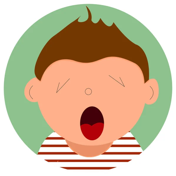 Illustration Depicting Boy Who Yawning Striped Shirt Vector Illustration Icon — Stock Vector