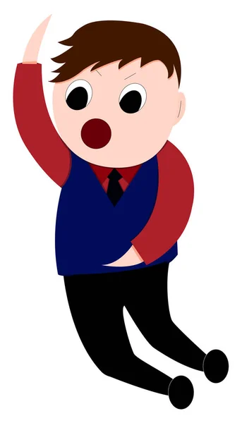 Happy Man Raised Hand Cartoon Character Open Mouth Vector Illustration — Stock Vector
