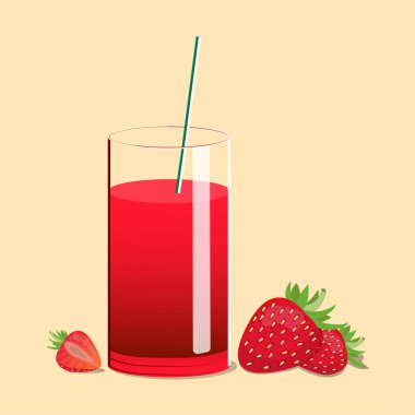 Pipetle taze çilek suyu. Hafif arka planda böğürtlen suyu. Meyve suyu vektör illüstrasyonu. Taze çilek. Kafedeki menü için taze meyve suyu..