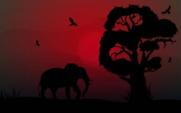 Afrikanische Safari Thema Mit Elefanten Und Vögeln Einem Schönen Ort — Stockvektor