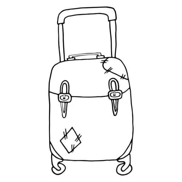 Croquis Dessiné Main Une Valise Noir Sur Fond Blanc Style — Image vectorielle