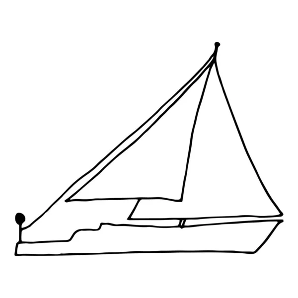 帆船手绘轮廓涂鸦图标 乘船旅行和游艇 休闲理念 在白色背景下打印 移动和图表的矢量草图插图 — 图库矢量图片
