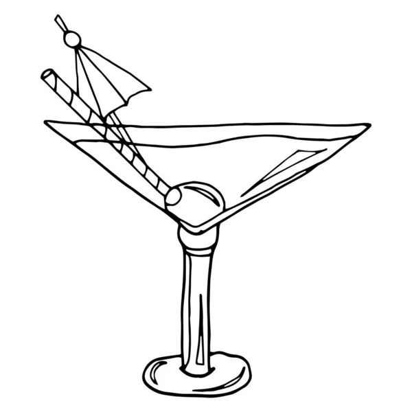 Alkoholdrinkar Handritade Skiss Vektor Illustration Vintage Cocktail Ikon Martini Med — Stock vektor