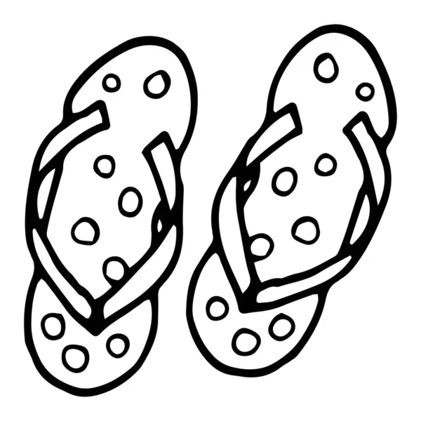 Paire Tongs Attribut Vacances Été Pantoufles Chaussures Croquis Vecteur Style — Image vectorielle