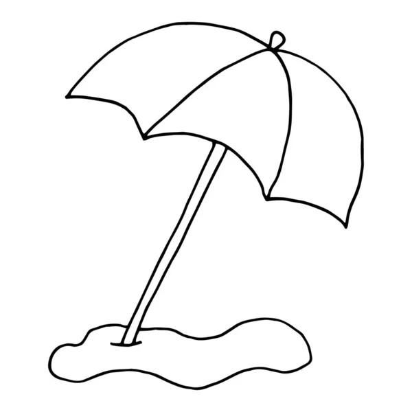 Zwart Wit Open Parasol Schets Stijl Vectorillustratie Geïsoleerd Een Witte — Stockvector