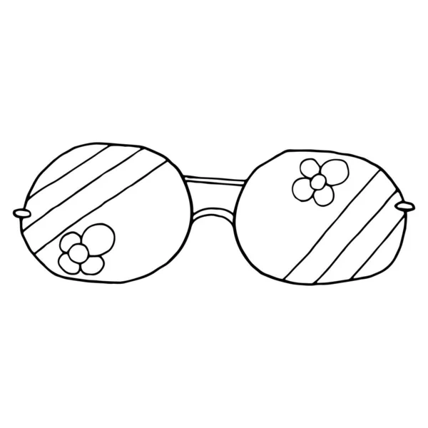 Ručně Kreslené Sluneční Brýle Černé Čáře Skica Vektorové Ilustrace Vektorová — Stockový vektor