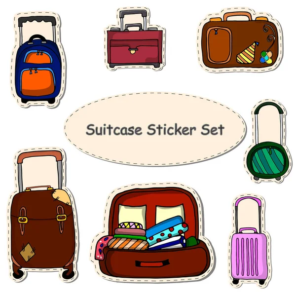 Varias Maletas Maletas Equipaje Bolsas Viaje Set Pegatinas Vectoriales Dibujadas — Vector de stock