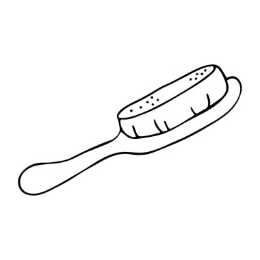 Beyaz arkaplanda karalama tarzında ahşap tarak var. El çizimi eskiz. Vektör çizgisi çizimi. Kadın gardırobunu imzala..