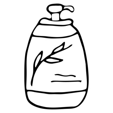 Beyaz arka planda izole edilmiş, emülsiyon, yağ için bir şişe kozmetik. Çizim tarzında basit bir el çizimi vektör çizimi. Yazdırma, poster, dekorasyon için tasarım.