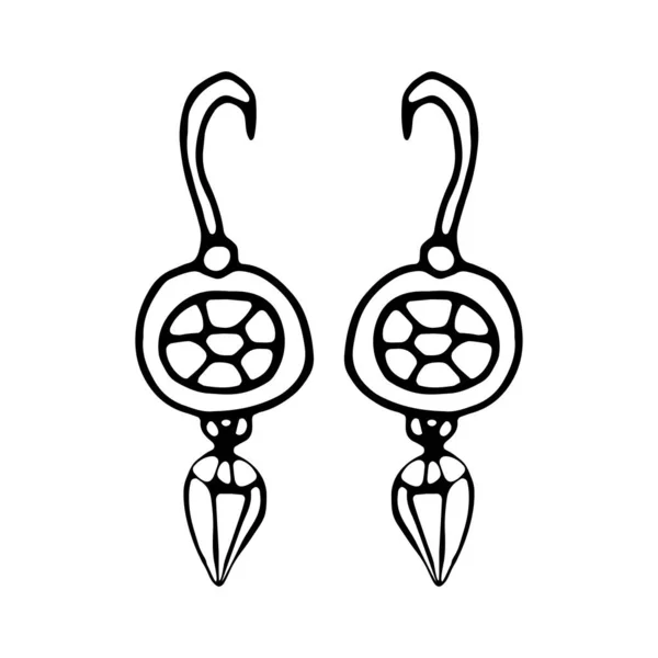 Weibliche Ohrringe Schmuck Modeschmuck Skizze Symbol Isoliertes Objekt Auf Weißem — Stockvektor