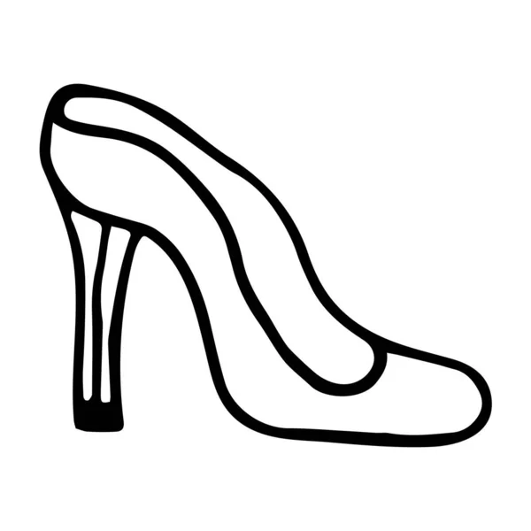 Sepatu Wanita Dengan Tumit Pandangan Samping Ilustrasi Vektor Gambar Tangan - Stok Vektor