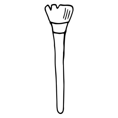 Kozmetik fırçası. Beyaz arka planda izole edilmiş el çizimi vektör illüstrasyonu. Baskı, posterler, reklamlar, makyaj malzemeleri.