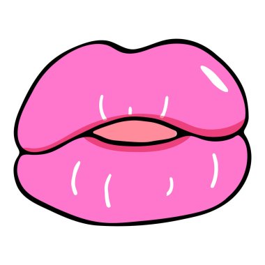 Pembe kabarık ve güzel dudakların karalama çizimi. Beyaz bir arka planda resim. Paket kağıdı, tekstil, tişört tasarımı için ideal.