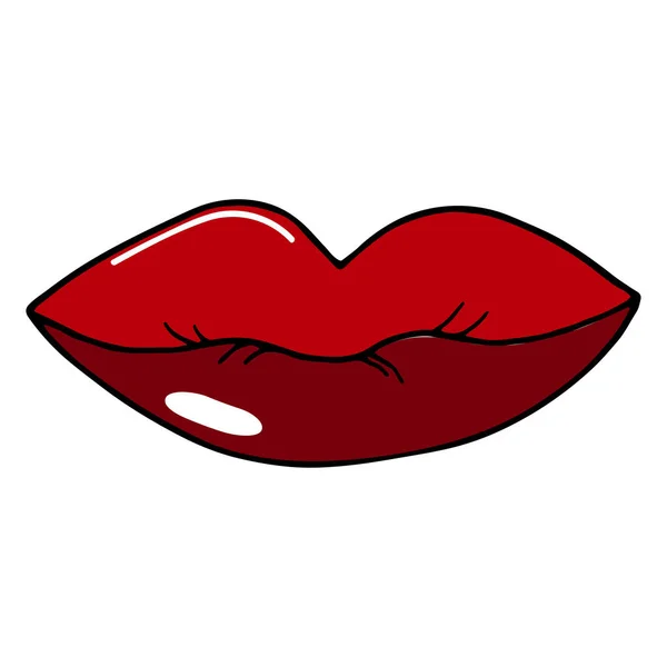 Labbra Rosse Femminili Disegnate Mano Sfondo Bianco Illustrazione Scarabocchio Disegnata — Vettoriale Stock