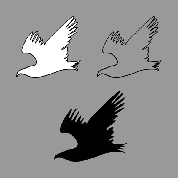 Silhouette of the birds. Black contours of flying birds. Tattoo vector illustration isolated on gray background.Perfect for invitations, cards, prints, flyers, posters.