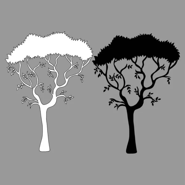 Widok Drzewa Wektora Sylwetki Wektor Ręcznie Rysowane Ilustracji Białym Tle — Wektor stockowy