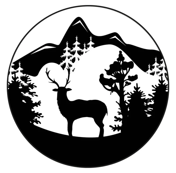 Silhouette Cerf Sauvage Avec Des Cornes Sur Flanc Une Montagne — Image vectorielle