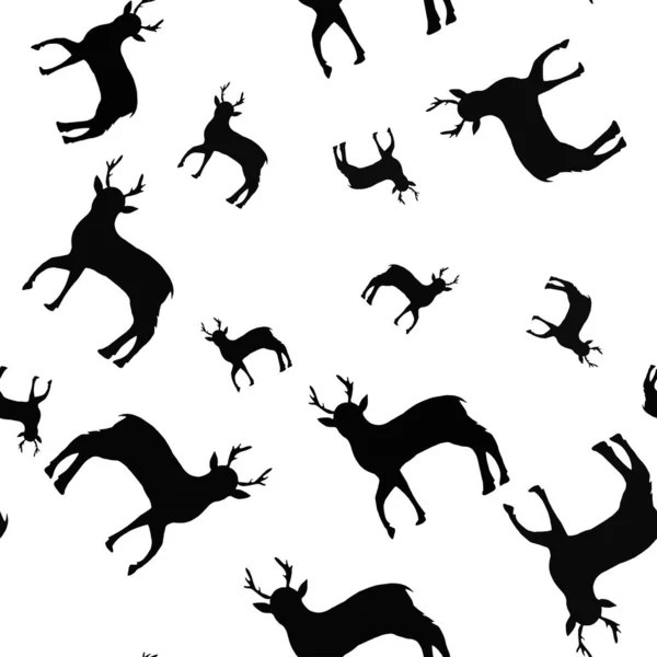 Motif Sans Couture Avec Des Silhouettes Noires Cerfs Sur Fond — Image vectorielle