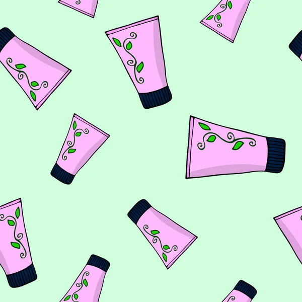 Dikensiz krem desenli illüstrasyon tüpü. Kozmetik ve kaplıca, baskı, ikonlar, web sitesi, logo, etiket, etiket, yaratıcı tasarım için ideal. Doodle biçim vektör sürümü.