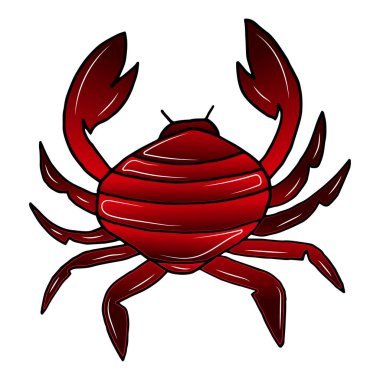 Kızıl kanserin renkli bir çizimi. El çizimi vektör beyaz arkaplanda izole edildi. Dövme, tasarım, gömlek, marka logosu, rozet, basılı bardak, kartlar için elverişli.