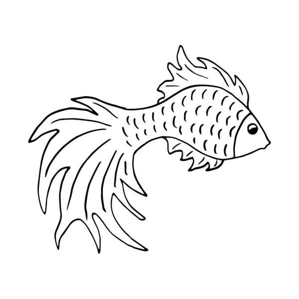 Symbol Editable Template Fish Symbol Hand Drawn Goldfish Vector Doodle — Stock Vector