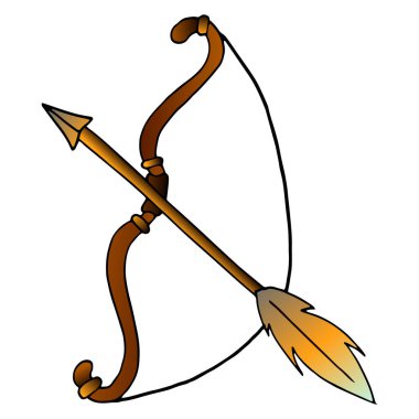 Yay ve okun renkli bir çizimi. Dövme, tasarım, tişört, marka logosu, rozet, basılı bardak, kartlar için elverişli.