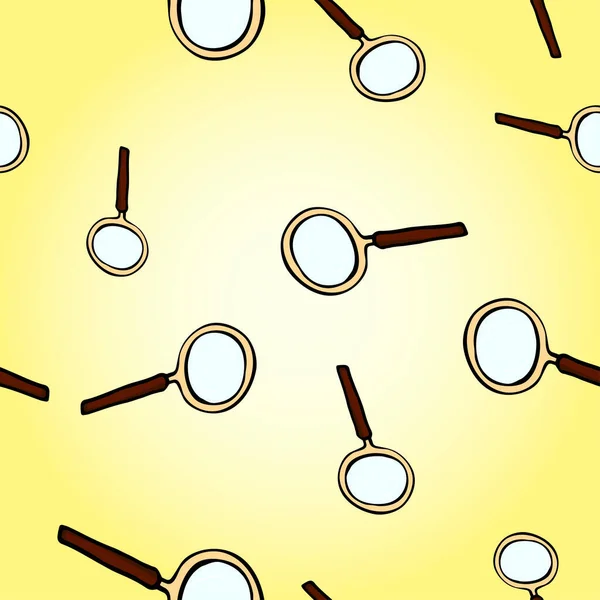 Schema Senza Soluzione Continuità Lente Ingrandimento Stile Doodle Cerca Guarda — Vettoriale Stock