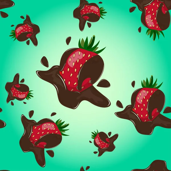 Nahtloses Muster Schokoladenbeschichtete Erdbeere Mit Schatten Und Spray Auf Weißem — Stockvektor