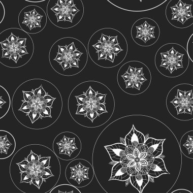 Mandala. Yuvarlak süs. Klasik dekoratif elementler. Hint ve Osmanlı motifleriyle kusursuz desen. El çizimi vektör illüstrasyonu.